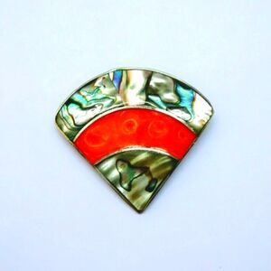 Vintage Mexico Sterling Coral Shell Brooch